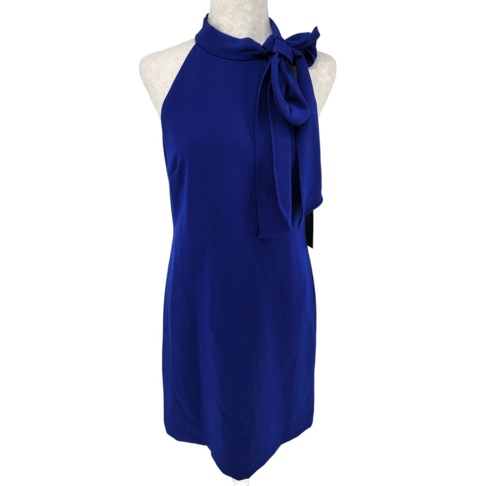 Vince Camuto Cobalt Blue Bow Neck Halter Scallop Shift Dress 4 Cobalt NWT